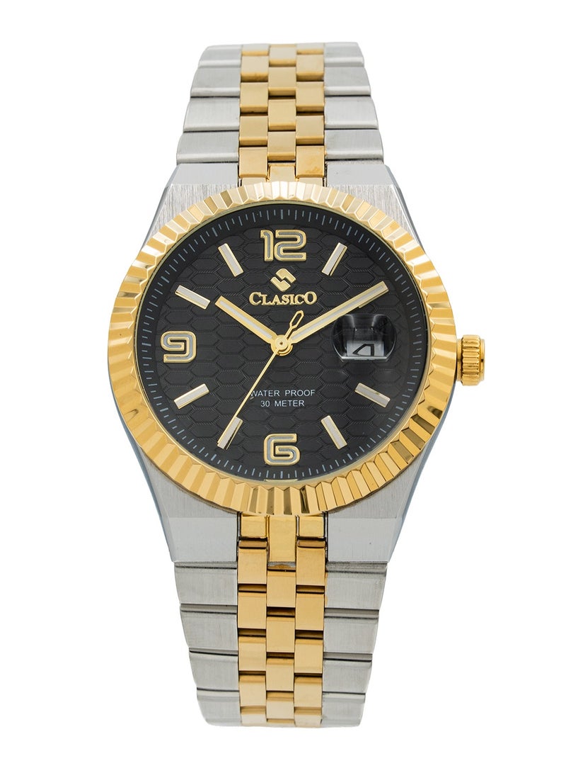 Clasico Men's Landmaster Stainless Steel Two Tone Analog Watch – Black Dial | Waterproof 10M | Elegant Metal Strap - Image 1