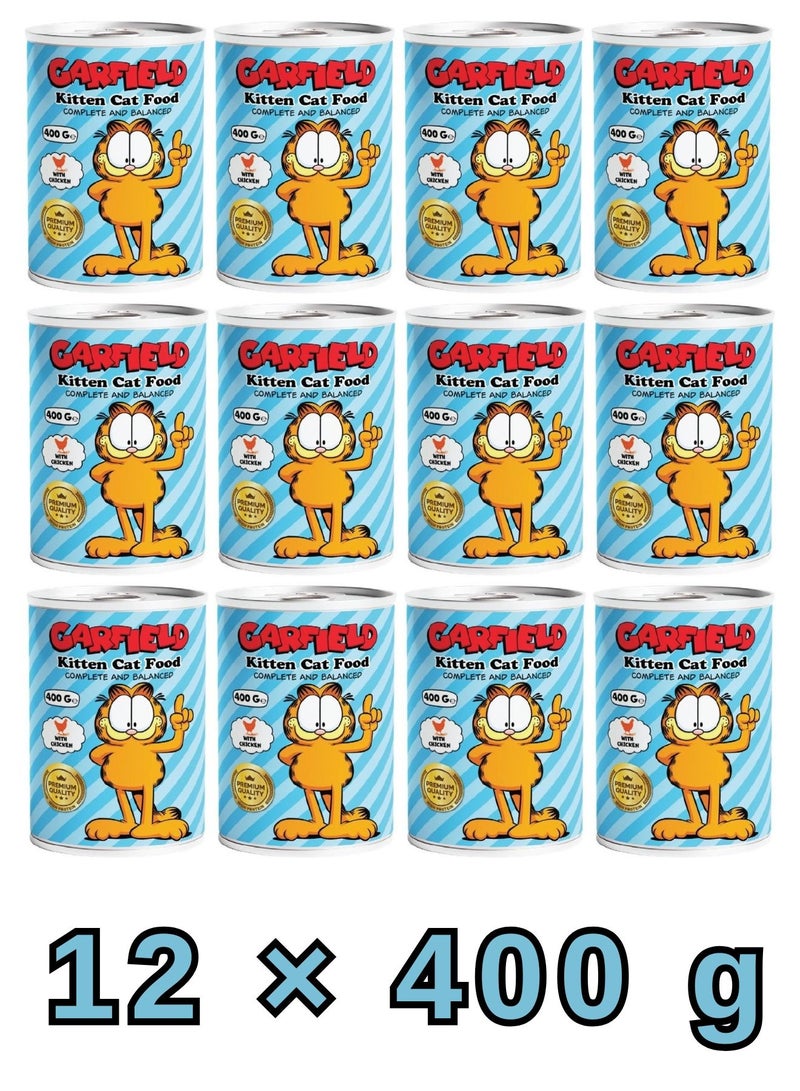 Garfield Wet Cat Food For Kittens Chicken 400g × 12 Pcs | Premium High Protein Kitten Food | Healthy Nutritious Easy Digestion Canned Food For Home - Image 1