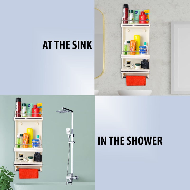 GRACE FINE WARE Wall Mounted Plastic Multipurpose Arrow Cabinets Storage Shelves Holder Bathroom Shelf with Door (Ivory) - Image 2