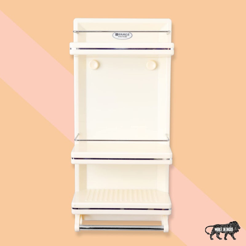 GRACE FINE WARE Wall Mounted Plastic Multipurpose Arrow Cabinets Storage Shelves Holder Bathroom Shelf with Door (Ivory) - Image 3