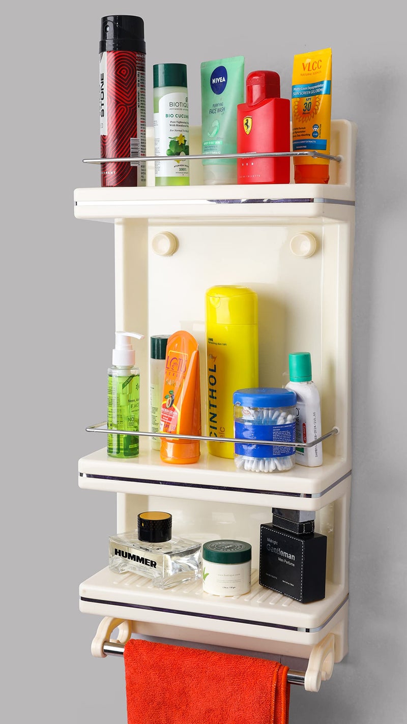 GRACE FINE WARE Wall Mounted Plastic Multipurpose Arrow Cabinets Storage Shelves Holder Bathroom Shelf with Door (Ivory) - Image 1