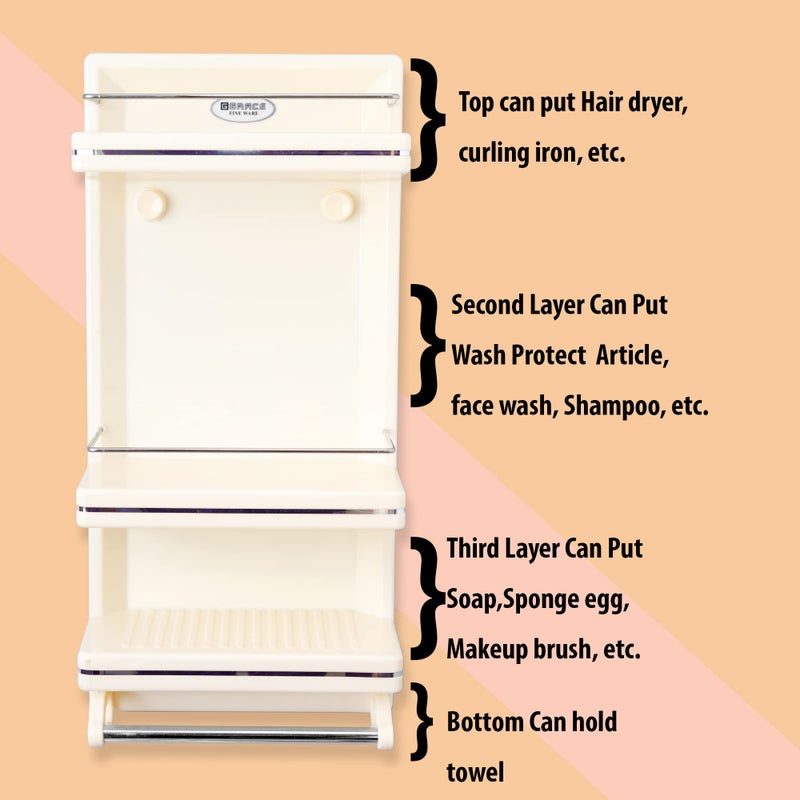 GRACE FINE WARE Wall Mounted Plastic Multipurpose Arrow Cabinets Storage Shelves Holder Bathroom Shelf with Door (Ivory) - Image 4