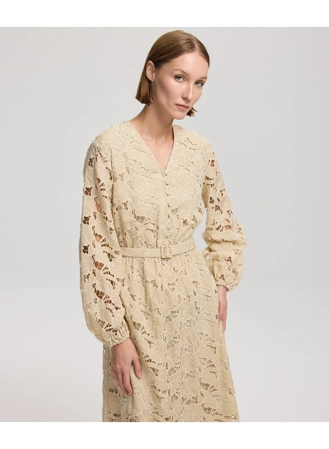 Ipekyol Flared Fit Belted Dress With Puff Sleeves