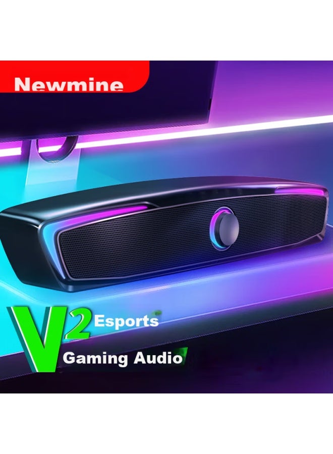 Newmine V2 Computer Speakers, Home Desktop Laptop Subwoofer, Gaming Long Speakers, Black - Image 1