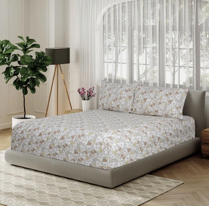 DWELL 200 Thread Count Printed Jardine Fitted Sheet Set