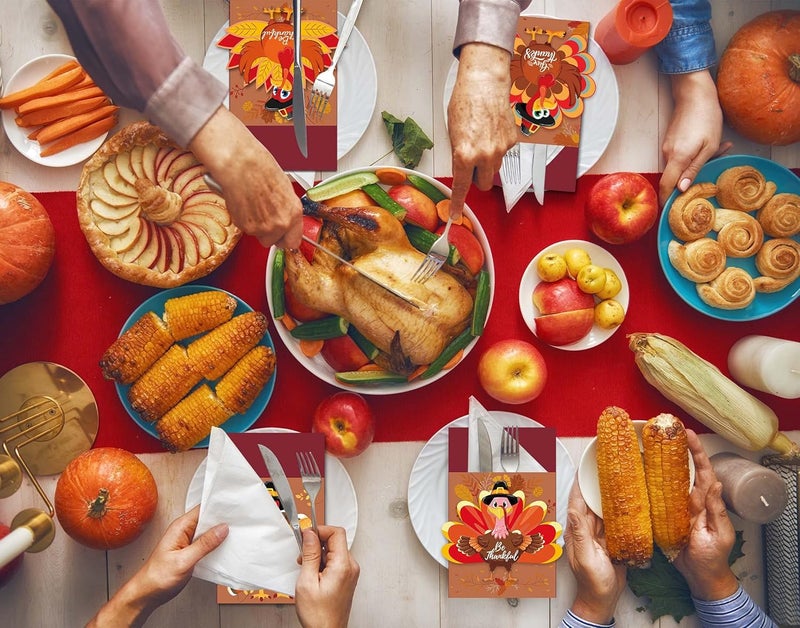 Funnlot 24PCS Thanksgiving Cutlery Holder Set - Turkey Utensil Decor for Autumn Fall Harvest Party Table Decoration - Image 5