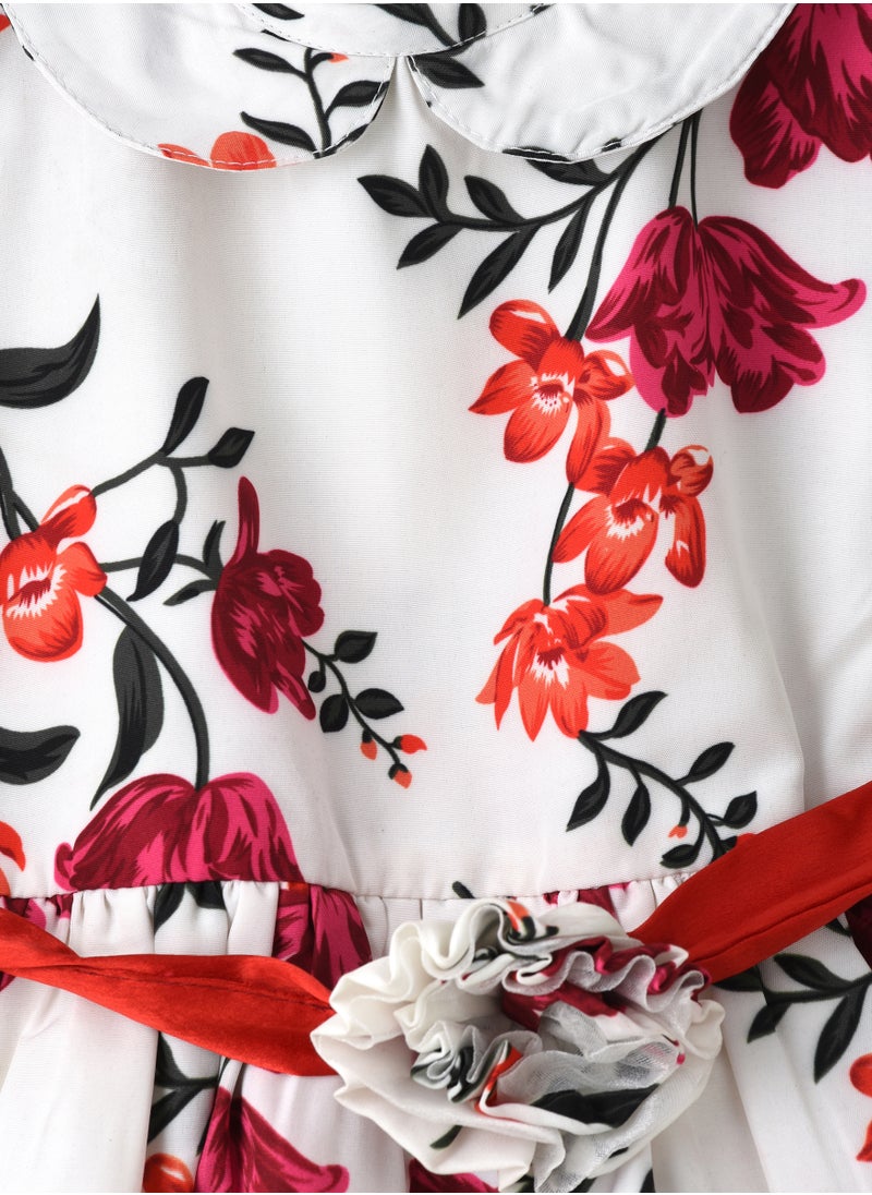Jelliene Girls White Floral Fit & Flare Party Dress  - Image 3