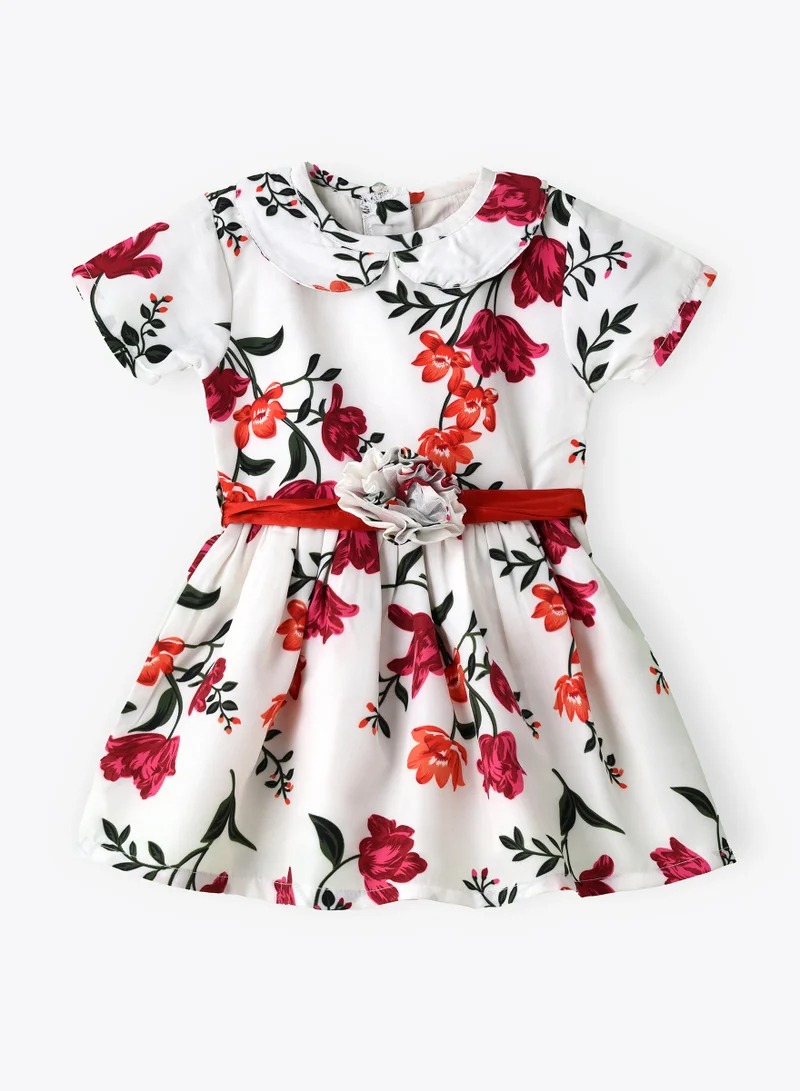 Jelliene Girls White Floral Fit & Flare Party Dress