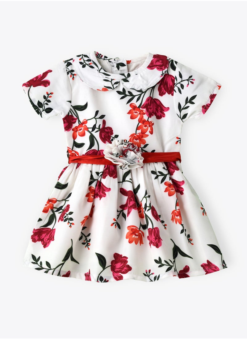 Jelliene Girls White Floral Fit & Flare Party Dress  - Image 1