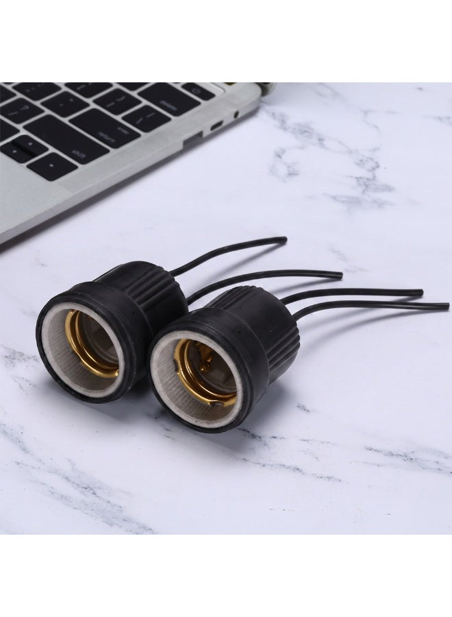 2 Pieces E27 Light Bulb Socket Holder with Pigtail Wires, Black Waterproof Lamp Base Adapter for LED & Incandescent Bulbs (2-Pack) - Image 1