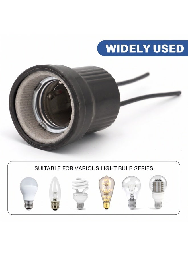 2 Pieces E27 Light Bulb Socket Holder with Pigtail Wires, Black Waterproof Lamp Base Adapter for LED & Incandescent Bulbs (2-Pack) - Image 3