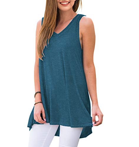 AWULIFFAN Women's Summer Sleeveless V-Neck T-Shirt Short Sleeve Sleepwear Tunic Tops Blouse Shirts (Variegated Blue,Medium) - Image 2