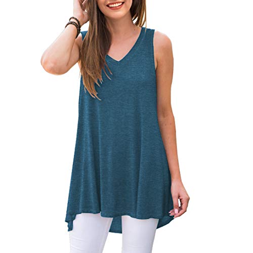 AWULIFFAN Women's Summer Sleeveless V-Neck T-Shirt Short Sleeve Sleepwear Tunic Tops Blouse Shirts (Variegated Blue,Medium) - Image 4