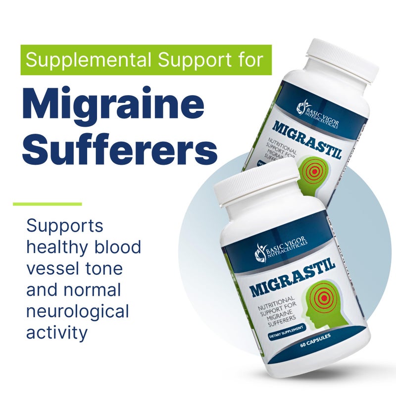 Basic Vigor Migrastil Migraine Support Capsules. Feverfew, Magnesium, Taurine & Vitamin B1 for Migraines Natural Supplement. Made in The USA. Vegan and Gluten Free. - Image 2
