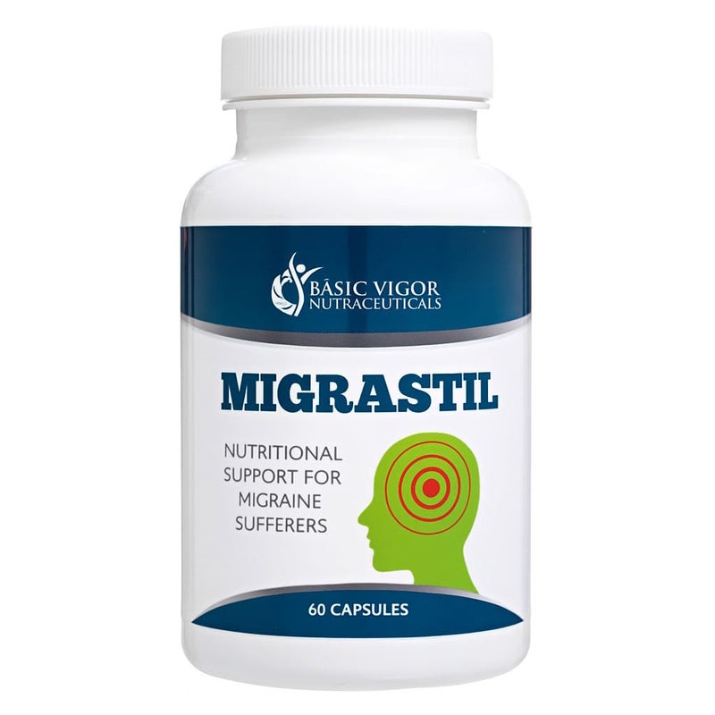 Basic Vigor Migrastil Migraine Support Capsules. Feverfew, Magnesium, Taurine & Vitamin B1 for Migraines Natural Supplement. Made in The USA. Vegan and Gluten Free. - Image 1