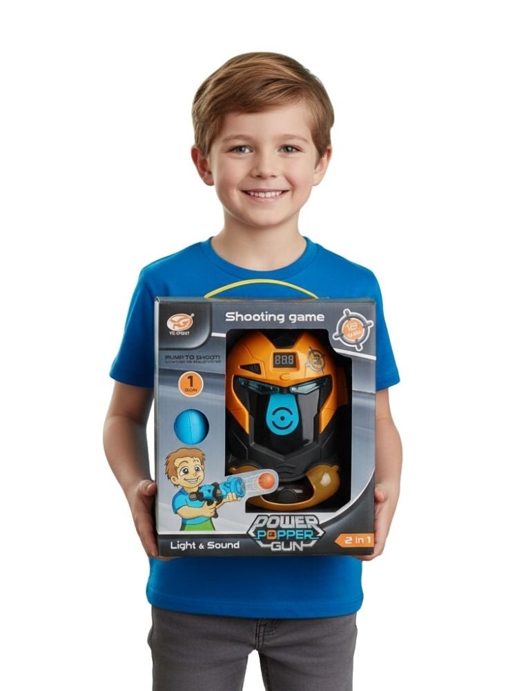 Premium Power Popper Gun Mask Set – Yellow & Black Shooting Helmet with Light, Sound & Soft Ball Blaster - Image 3