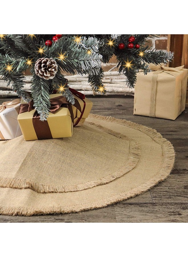 Ivenf Christmas Tree Skirt, 30 inches Small Plain Burlap Tree Skirt with Tassels, Natural Jute Tree Skirt for Xmas Home Decor Indoor, Fall Winter Rustic Christmas Decorations for Slim Pencil Tree - Image 1