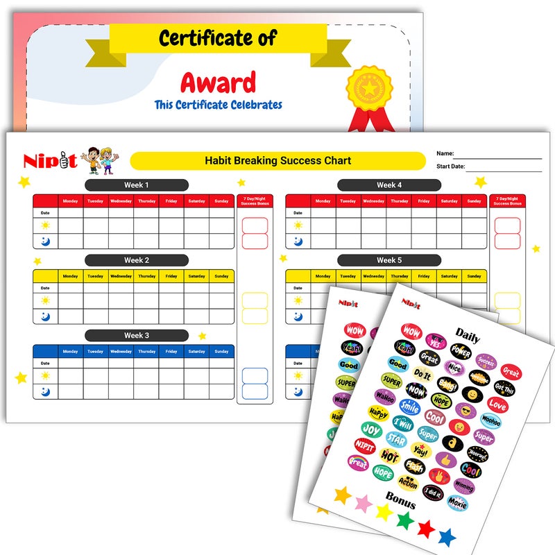 Nipit Reward Chart for Kids - Stop Thumb Sucking & Nail Biting Tracker, Encourage Good Behavior with Fun Stickers, Interactive Behavior Chart for Home, Colorful Design, Ideal for Toddlers & Children - Image 2