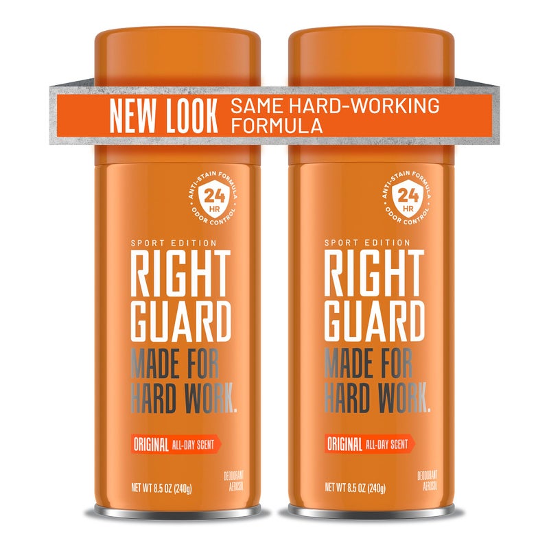 Right Guard بخاخ مزيل العرق رايت جارد سبورت | بخاخ مزيل العرق المضاد للبقع للرجال | خالٍ من الألومنيوم | التحكم في الرائحة لمدة 24 ساعة | رائحة أصلية، 8.5 أونصة (2 عبوة) - Image 1