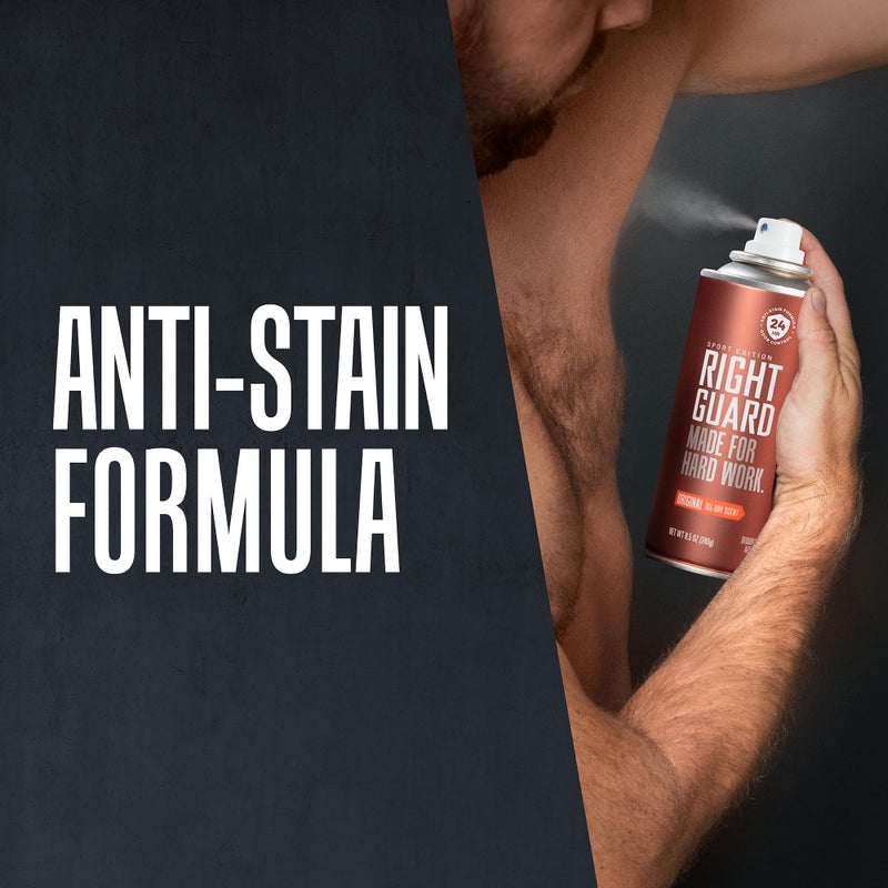 Right Guard بخاخ مزيل العرق رايت جارد سبورت | بخاخ مزيل العرق المضاد للبقع للرجال | خالٍ من الألومنيوم | التحكم في الرائحة لمدة 24 ساعة | رائحة أصلية، 8.5 أونصة (2 عبوة) - Image 3