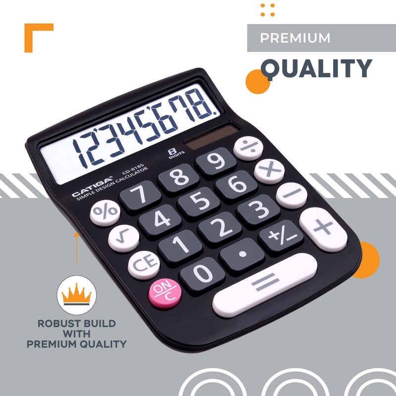 CATIGA CATIGA Desktop Calculator 8 Digit with Solar Power and Easy to Read LCD Display, Big Buttons, for Home, Office, School, Class and Business, 4 Function Small Basic Calculators for Desk, CD-8185 Black  - Image 5