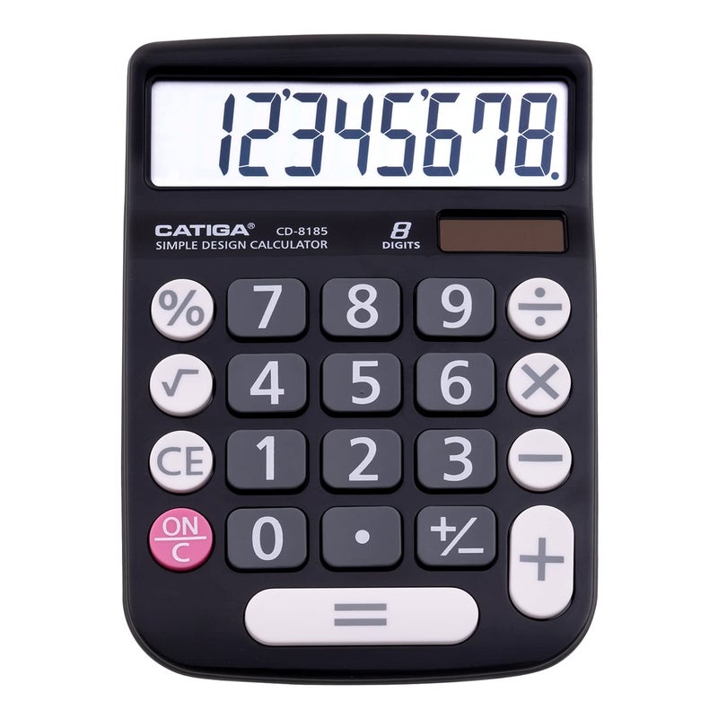 CATIGA CATIGA Desktop Calculator 8 Digit with Solar Power and Easy to Read LCD Display, Big Buttons, for Home, Office, School, Class and Business, 4 Function Small Basic Calculators for Desk, CD-8185 Black  - Image 1