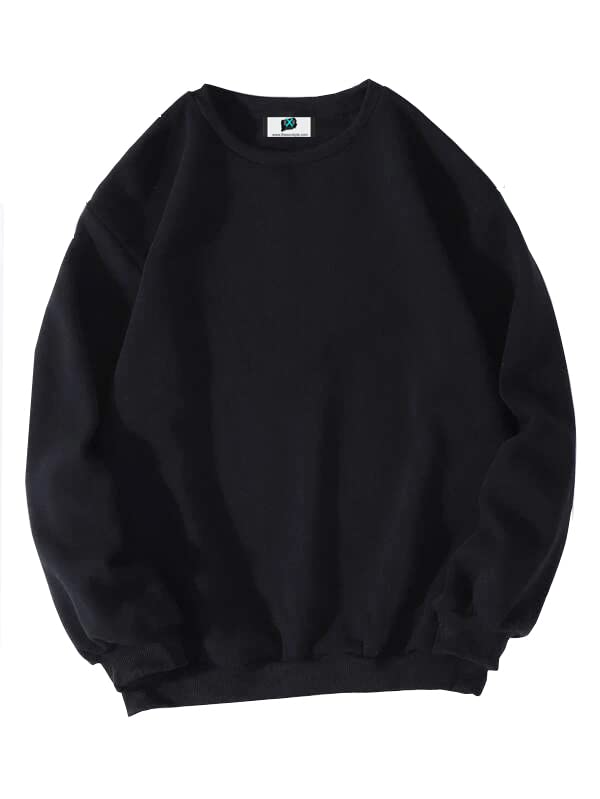 SXV STYLE Solid Plain Unisex Cotton Oversized Baggy Black Sweatshirt - Image 1