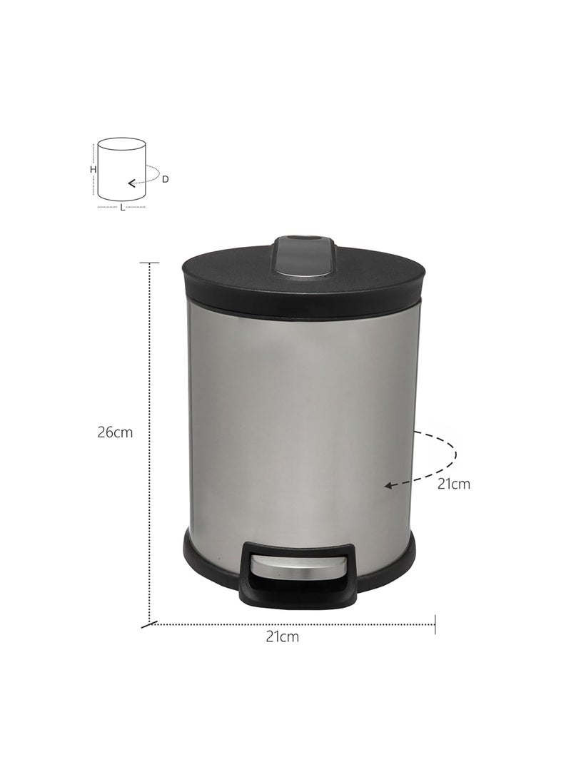 Obsessions Fingerprint Resistant Round Step Dustbin with Liner, 5 Litre, Metallic