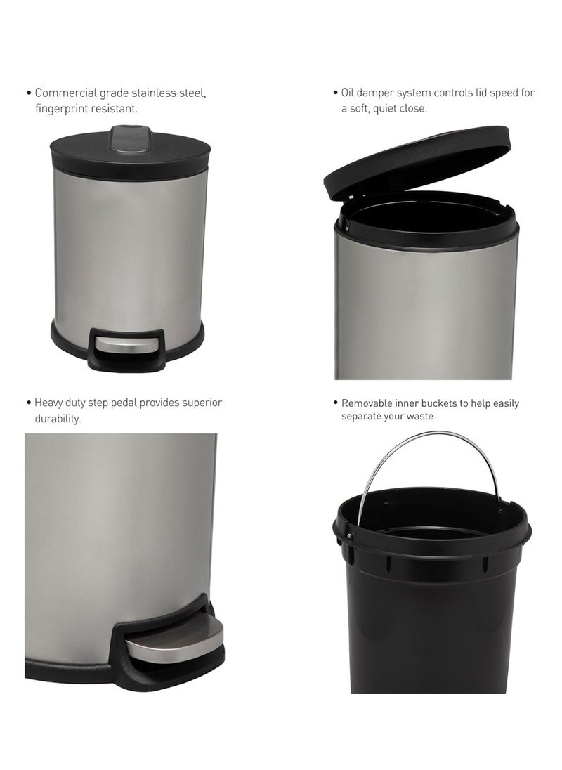 Obsessions Fingerprint Resistant Round Step Dustbin with Liner, 5 Litre, Metallic