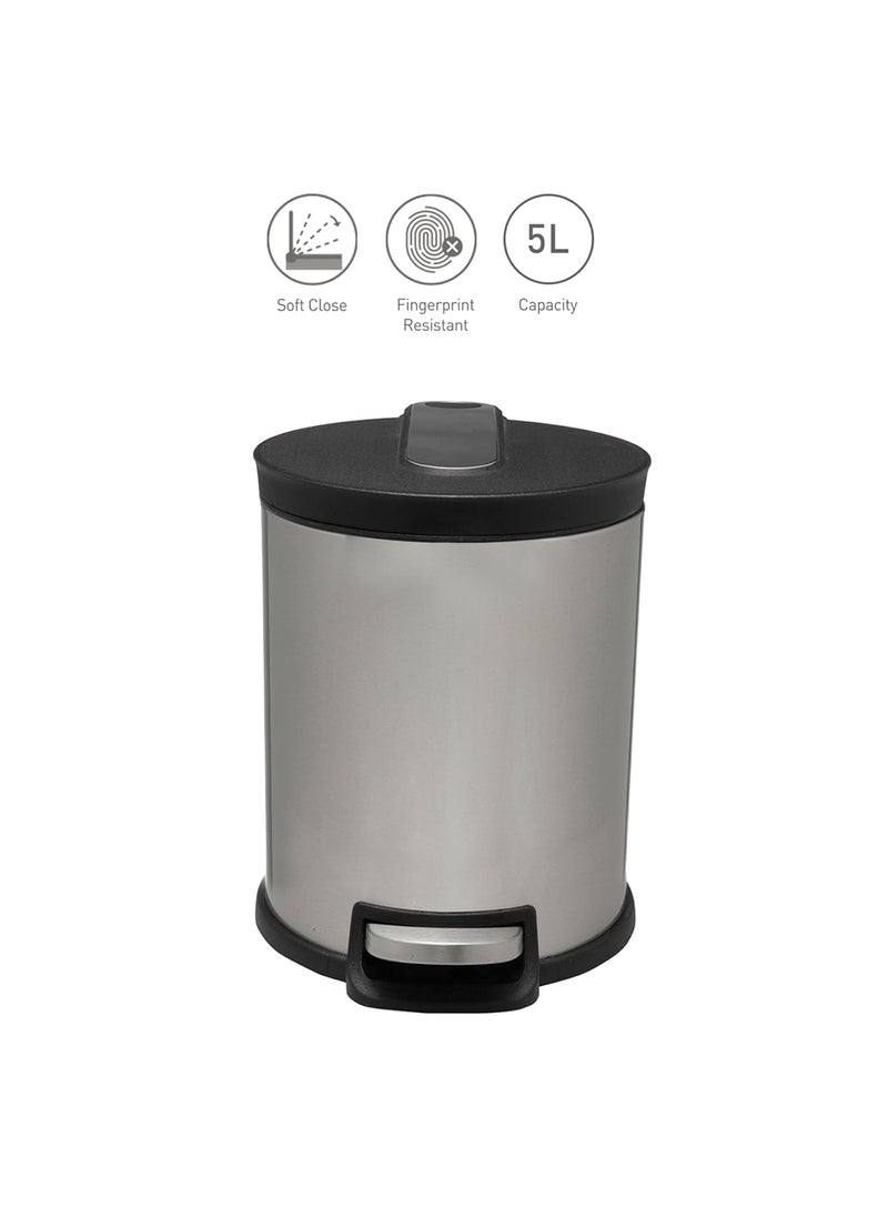 Obsessions Fingerprint Resistant Round Step Dustbin with Liner, 5 Litre, Metallic