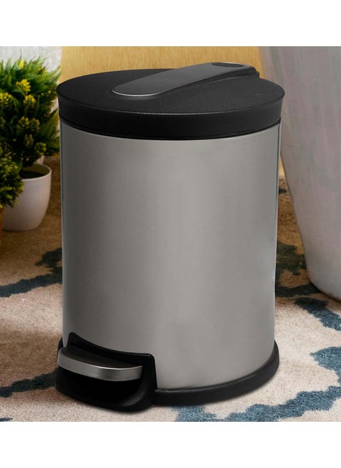 Obsessions Fingerprint Resistant Round Step Dustbin with Liner, 5 Litre, Metallic