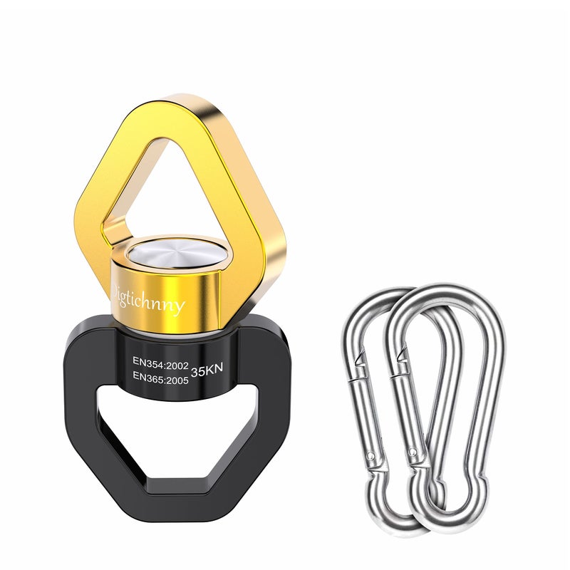 Digtichnny Swing Swivel Heavy Duty 35KN Safety Rotational DeviceSpinner Swivel for for Web Tree Tire Rope Swing Aerial Dance Hanging Hammock with 2 carabinersBlack Gold - Image 4