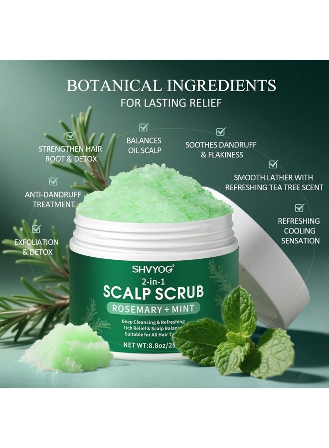 SHVYOG Scalp Scrub, Rosemary Exfoliator Scrub with Peppermint & Sea Salt, Anti-Dandruff Detox Clarifying Exfoliator Shampoo for Deep Scalp Cleanse with Scalp Massager - Image 3