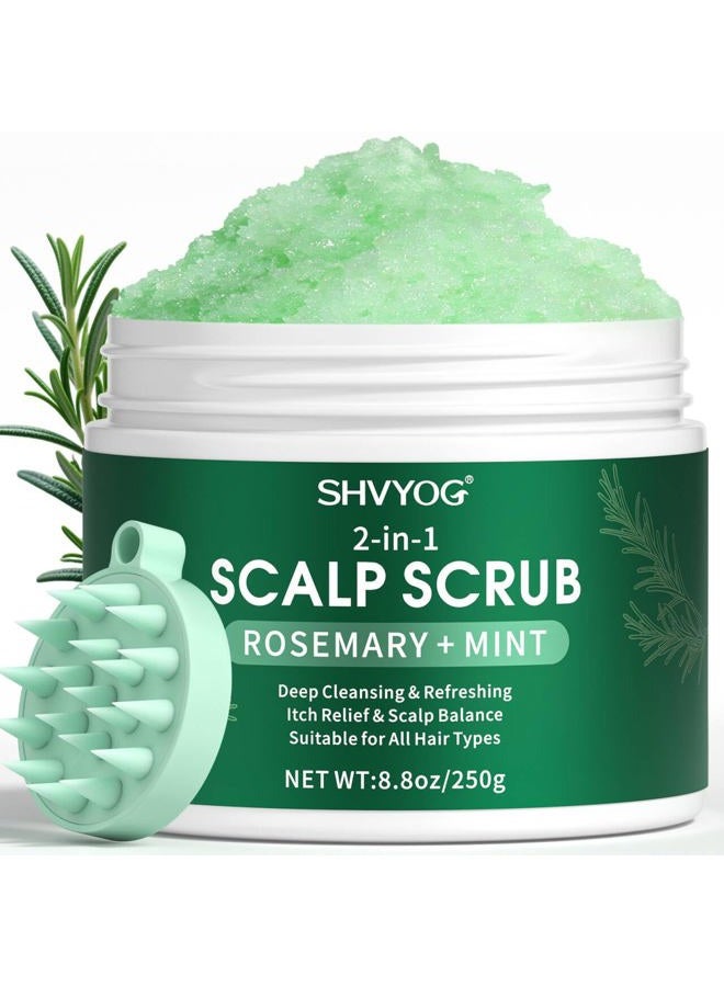 SHVYOG Scalp Scrub, Rosemary Exfoliator Scrub with Peppermint & Sea Salt, Anti-Dandruff Detox Clarifying Exfoliator Shampoo for Deep Scalp Cleanse with Scalp Massager - Image 1