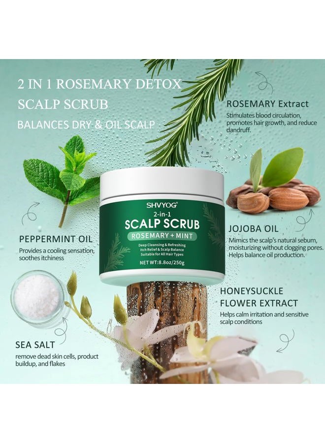 SHVYOG Scalp Scrub, Rosemary Exfoliator Scrub with Peppermint & Sea Salt, Anti-Dandruff Detox Clarifying Exfoliator Shampoo for Deep Scalp Cleanse with Scalp Massager - Image 2