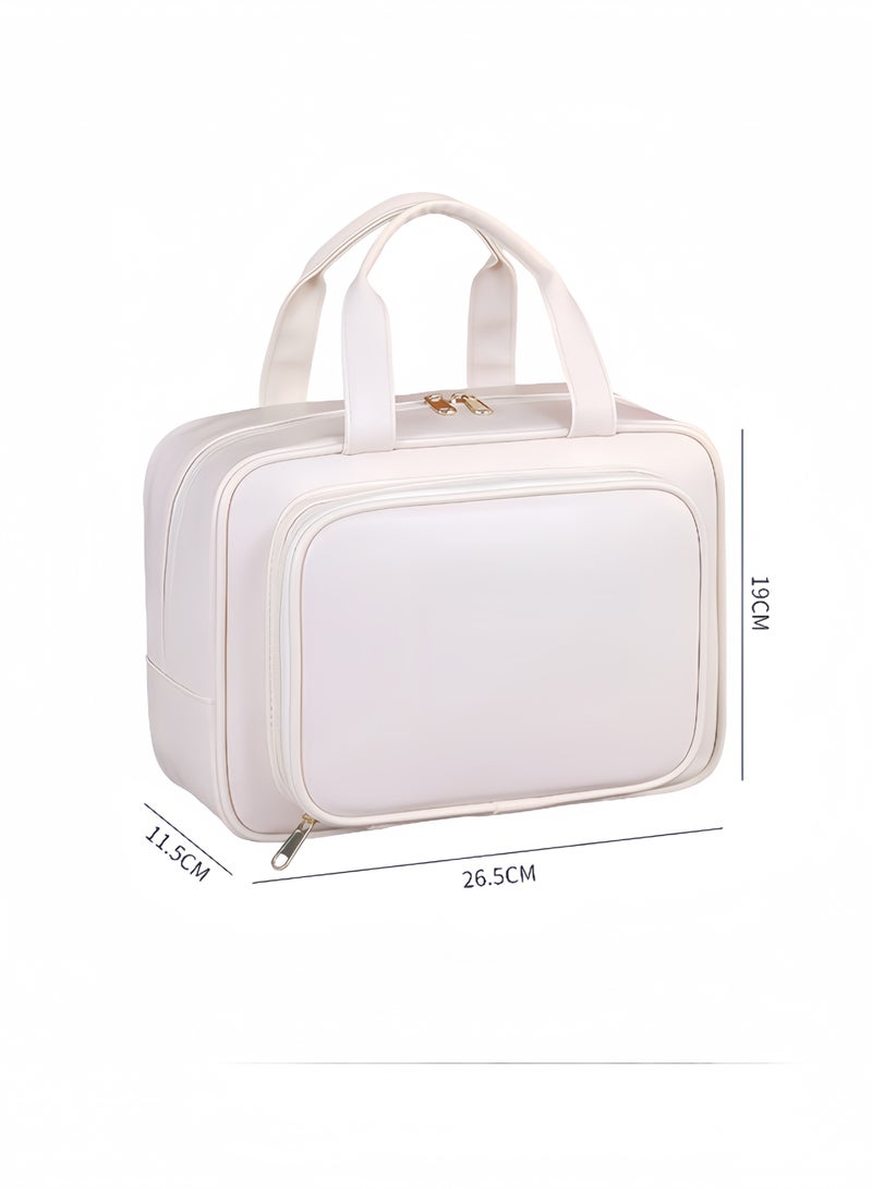 حقيبة مستحضرات التجميل، حقيبة مستحضرات تجميل متعددة الطبقات ذات سعة كبيرة، حقيبة تخزين مستحضرات التجميل، حقيبة تخزين محمولة - بيضاء اللون، مناسبة للتخزين المنزلي والسفر ورحلات العمل والعمل اليومي. - Image 2