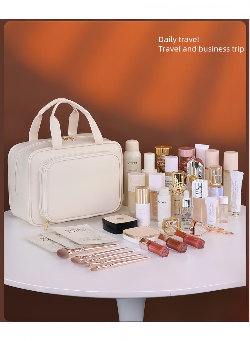 حقيبة مستحضرات التجميل، حقيبة مستحضرات تجميل متعددة الطبقات ذات سعة كبيرة، حقيبة تخزين مستحضرات التجميل، حقيبة تخزين محمولة - بيضاء اللون، مناسبة للتخزين المنزلي والسفر ورحلات العمل والعمل اليومي. - Image 4
