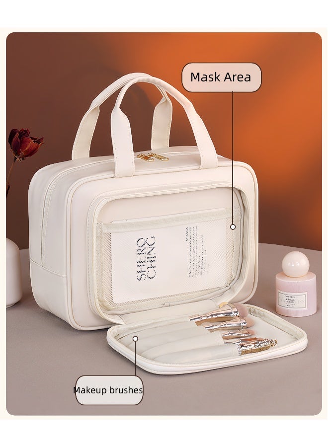 حقيبة مستحضرات التجميل، حقيبة مستحضرات تجميل متعددة الطبقات ذات سعة كبيرة، حقيبة تخزين مستحضرات التجميل، حقيبة تخزين محمولة - بيضاء اللون، مناسبة للتخزين المنزلي والسفر ورحلات العمل والعمل اليومي. - Image 5