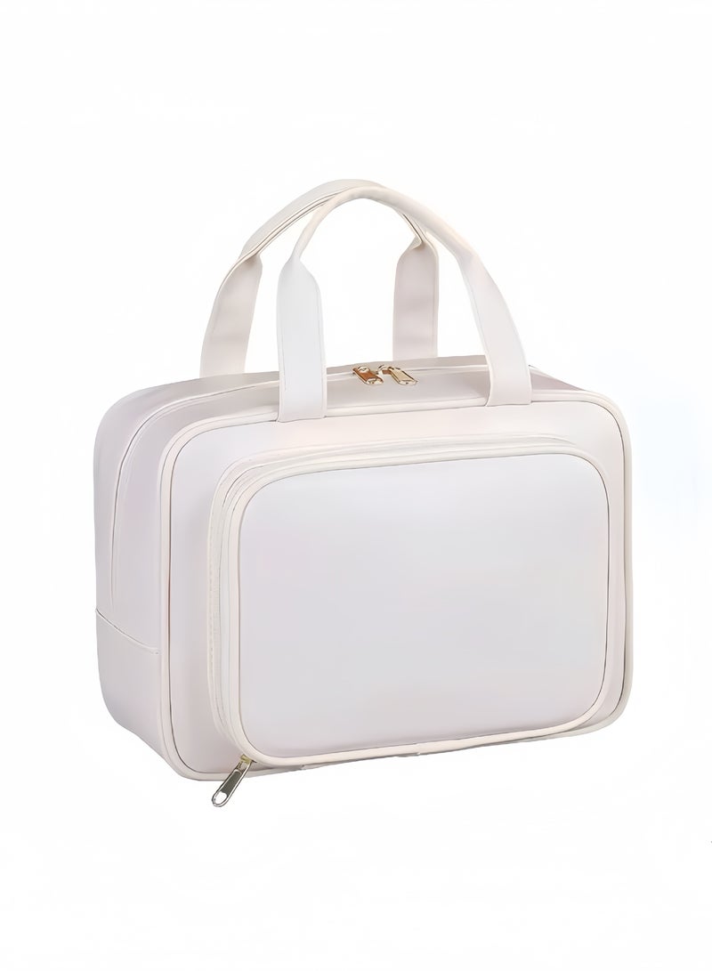 حقيبة مستحضرات التجميل، حقيبة مستحضرات تجميل متعددة الطبقات ذات سعة كبيرة، حقيبة تخزين مستحضرات التجميل، حقيبة تخزين محمولة - بيضاء اللون، مناسبة للتخزين المنزلي والسفر ورحلات العمل والعمل اليومي. - Image 1