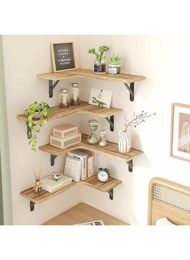 أنمي ارفف خشب -  مجموعة 5 قطع رفوف الزاوية العائمة للحوائط سهلة التركيب لتوفير المساحة، متعددة الطوابق بديكور المنزل للتحميل في الحمام، المطبخ، الغرفة المعيشة والغرفة النوم - Image 2