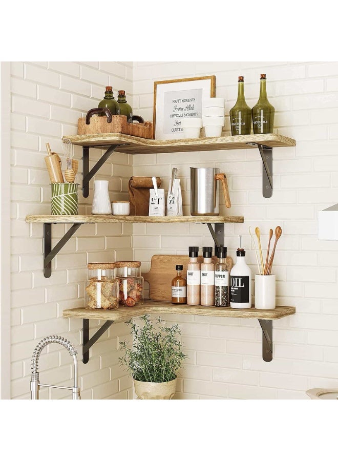 أنمي ارفف خشب -  مجموعة 5 قطع رفوف الزاوية العائمة للحوائط سهلة التركيب لتوفير المساحة، متعددة الطوابق بديكور المنزل للتحميل في الحمام، المطبخ، الغرفة المعيشة والغرفة النوم - Image 5