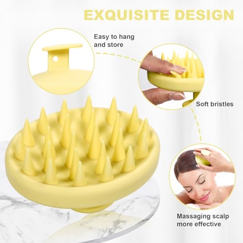 Meartchy Silicone Scalp Massager, Scalp Scrubber for Hair Growth with Soft Bristles, Scalp Exfoliator Brush Dandruff Removal Shampoo Brush for Wet Dry Scalp Care (Light Yellow) - Image 3