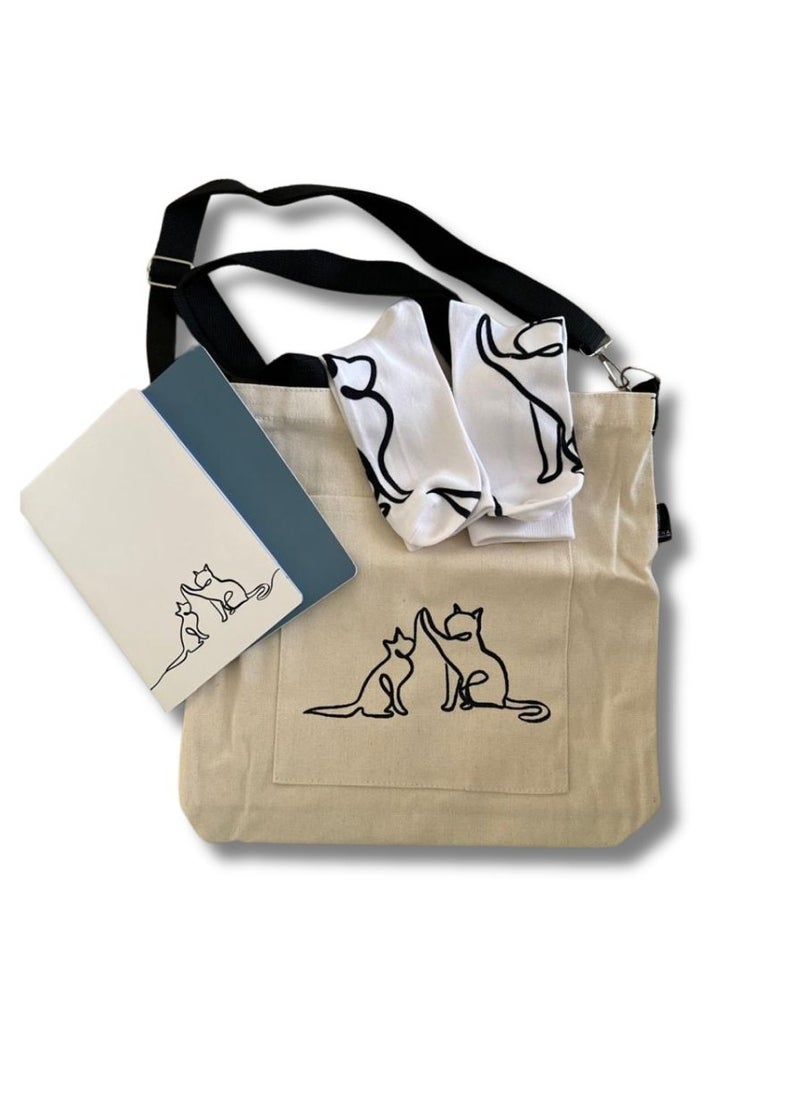 Generic Organic Cotton Tote Bag with Zipper & Adjustable Strap | Emirati Artist Design | Front Pocket Fits A5 Notebook  - Image 3