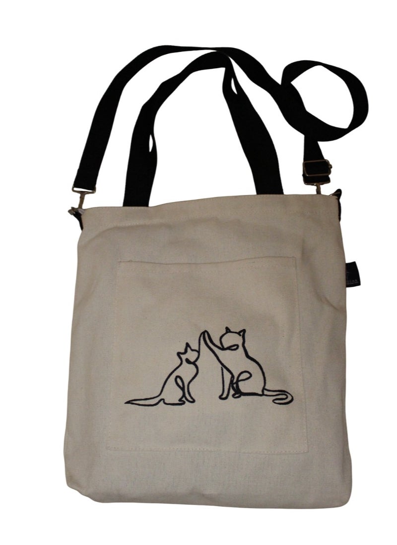 Generic Organic Cotton Tote Bag with Zipper & Adjustable Strap | Emirati Artist Design | Front Pocket Fits A5 Notebook  - Image 1