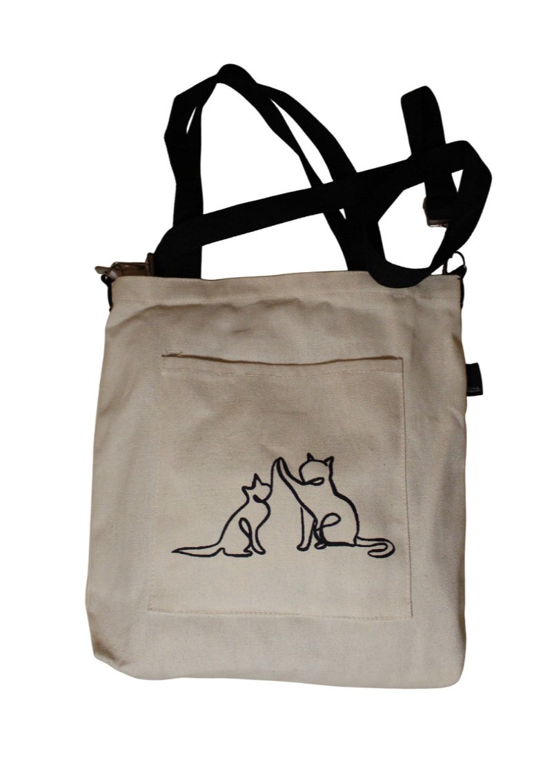 Generic Organic Cotton Tote Bag with Zipper & Adjustable Strap | Emirati Artist Design | Front Pocket Fits A5 Notebook  - Image 2