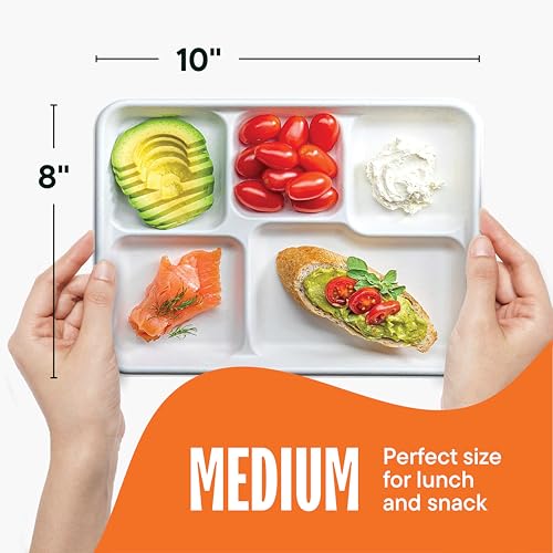 Stack Man 100% Compostable, 5 Compartment, Disposable Paper Plates [125-Pack] - {PFAS Free} - {BPA Certified} - [10 Inch] Heavy Duty Biodegradable Bagasse Sectional Lunch Trays + Dividers - Divided Platter Tray - Image 3