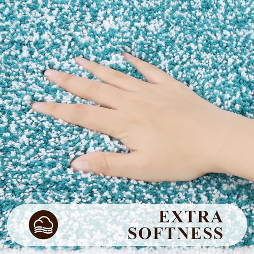 Pauwer 3 Piece Bath Mat Set, Non Slip Plush Bathroom Mats, Absorbent Shaggy Bathroom Rug Set with U-Shaped Contour Toilet Mat for Bedroom Living Room, Aqua Blue - Image 3