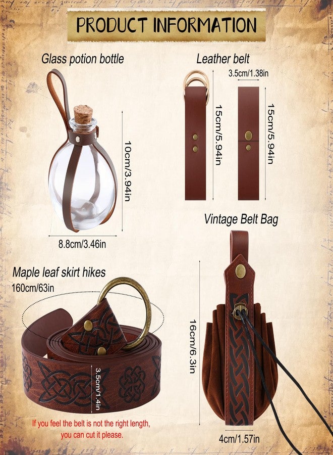 WooHand Renaissance Accessories 6Pcs Medieval Pirate Leather Belt Pouch Cork Potion Bottle Belt Halloween Cosplay Costume, Brown, One size - Image 3