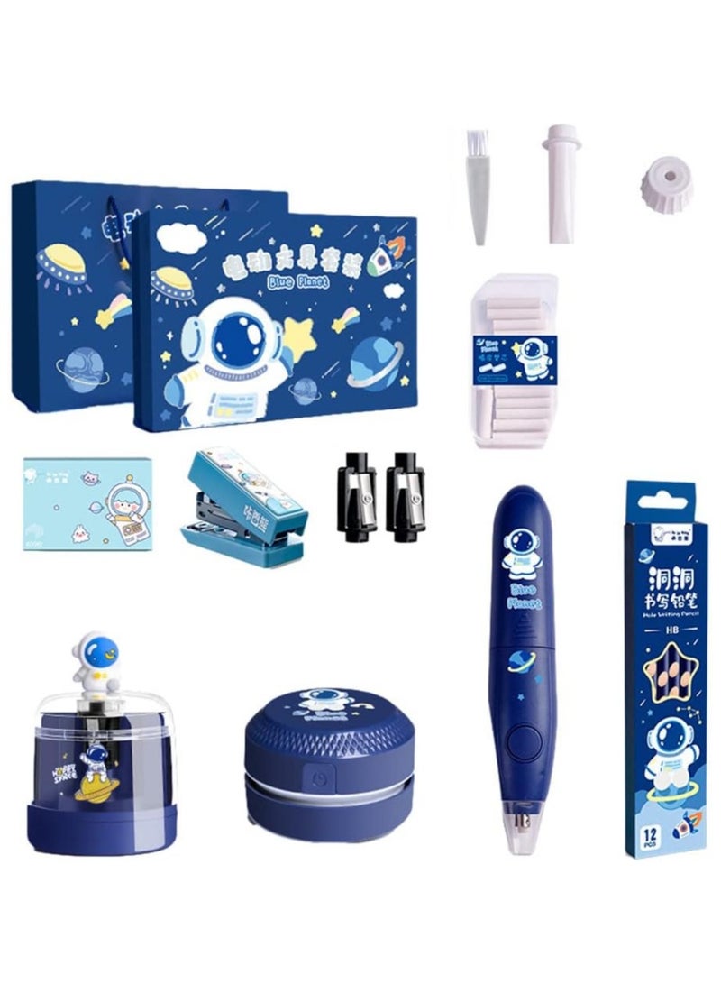 general Stationery gift set electric pencil sharpener + electric eraser + eraser refill + desktop vacuum stationery set for school children - Image 1