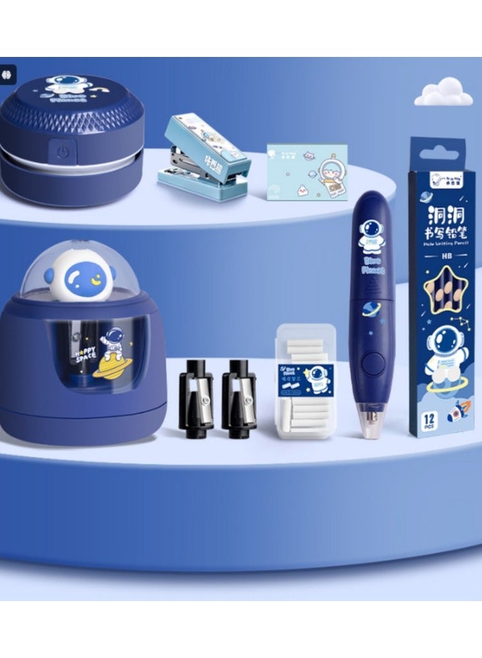 general Stationery gift set electric pencil sharpener + electric eraser + eraser refill + desktop vacuum stationery set for school children - Image 2